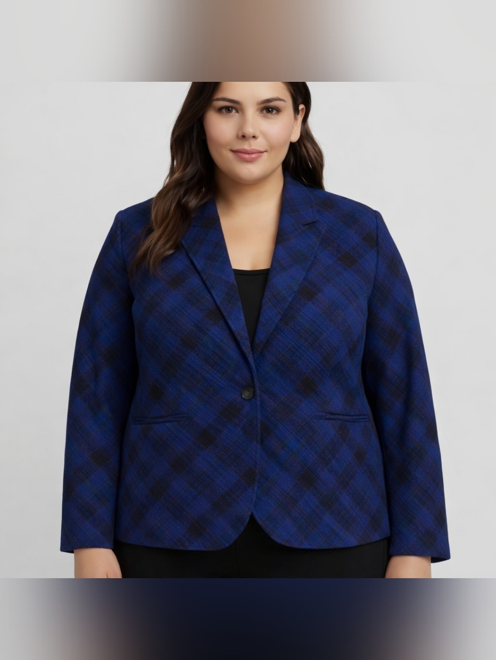 Lord & Taylor Blue and Black Plaid Single-Button Blazer